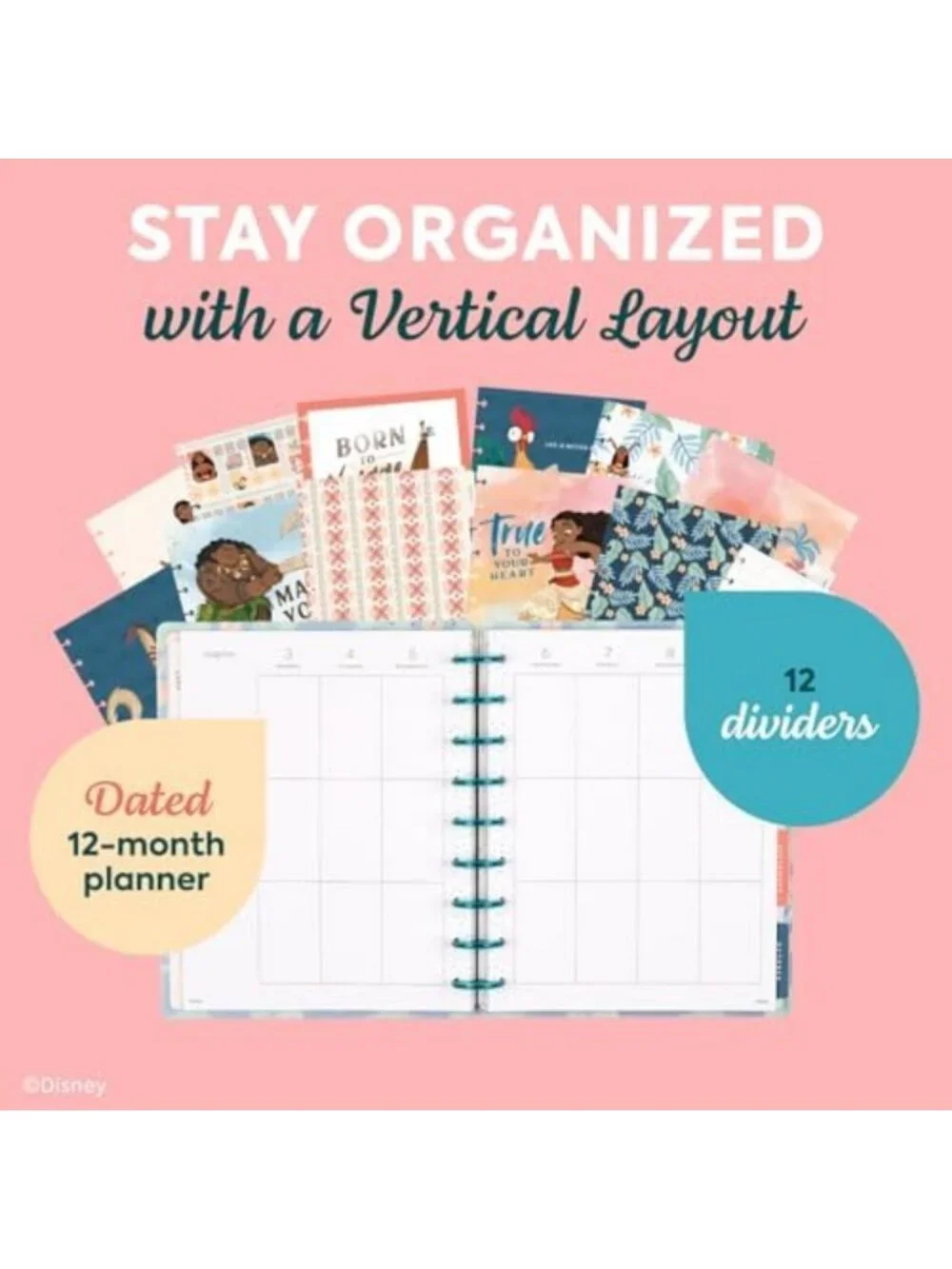 Disney Moana 12-Month Planner | Disc-Bound Organizer | Cute & Functional Design